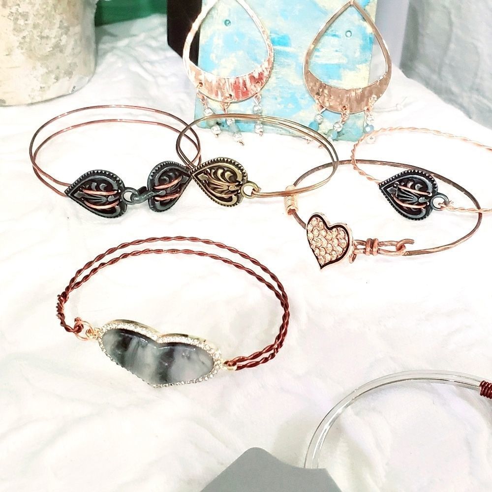 Copper, gold, silver wire wrap Love bracelets